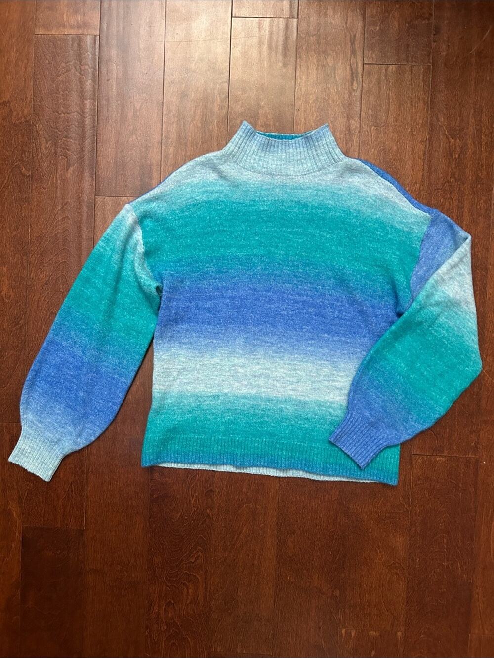 GAP Blue Teal Ombre Mock Neck Sweater, Size Small